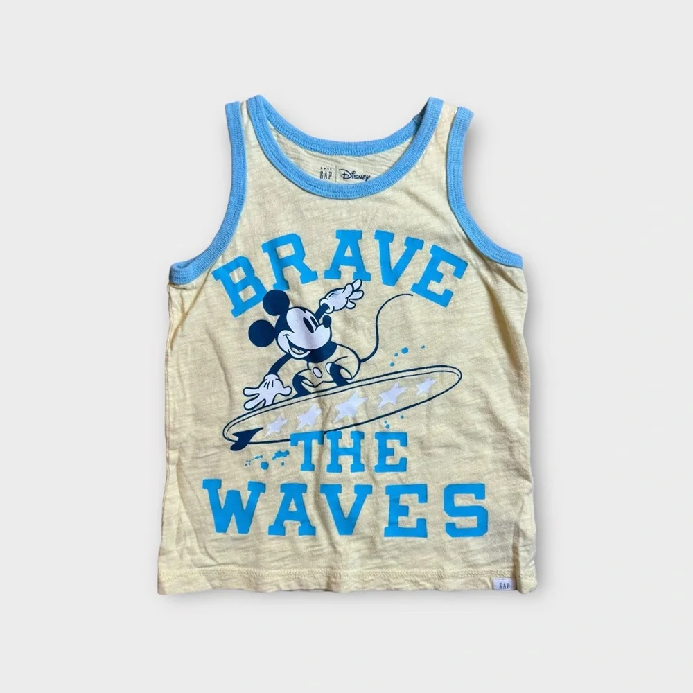 Gap x Disney Brave The Waves Mickey Mouse Surf Yellow & Blue Tank Top
